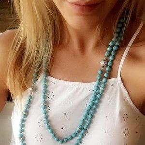 Necklace & Matching Double Wrap Bracelet In Turq